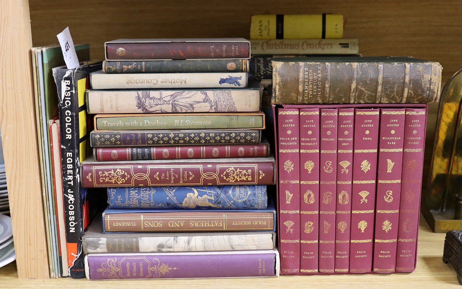 Miscellaneous Books - including Jane Austen, 7 vols. Folio Society boxed set (1975, illus. Joan Hassall); 15 other Folio Society vols., and others to include British War Relief Cookery Book (Philippines, 1941), 43 books